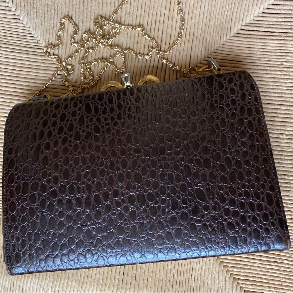 Vintage Faux Alligator Ladylike Brown Box Bag - Picture 2 of 8